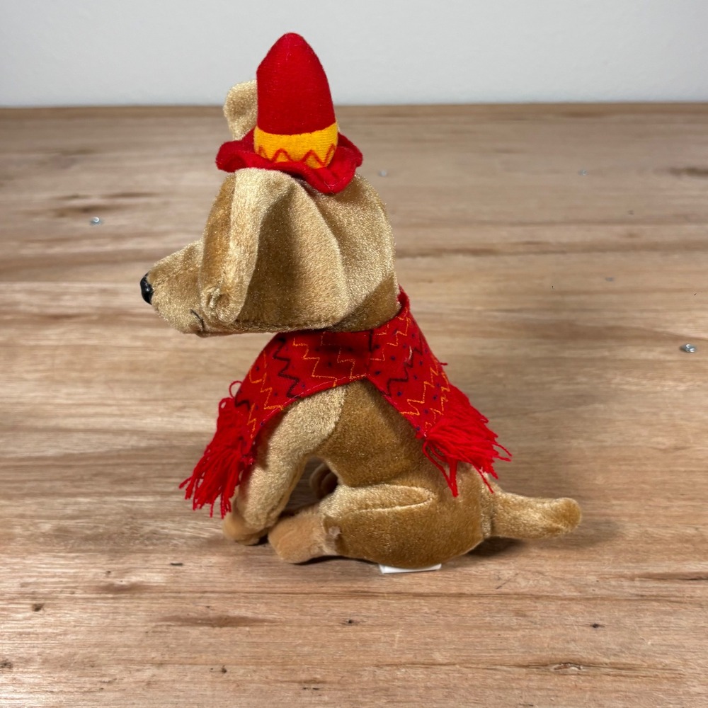 Vintage 1999 Snuggle Toy Chihuahua Plush Dog with Red Hat and Poncho 9 Inch - Picture 3 of 7
